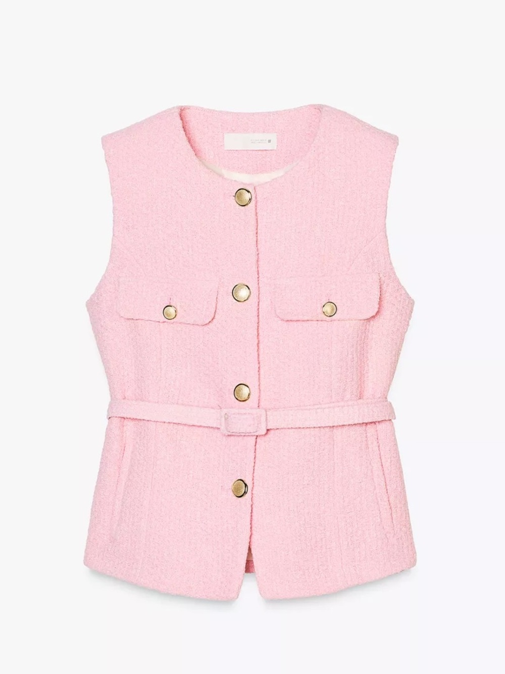 Zara Pink Tweed Sleeveless Vest with Belt